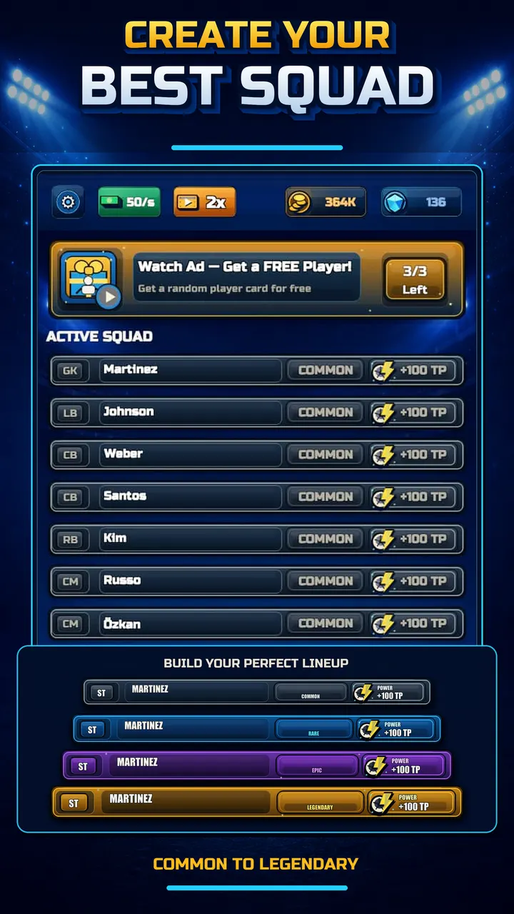 Football Idle Manager — Monte o elenco dos seus sonhos