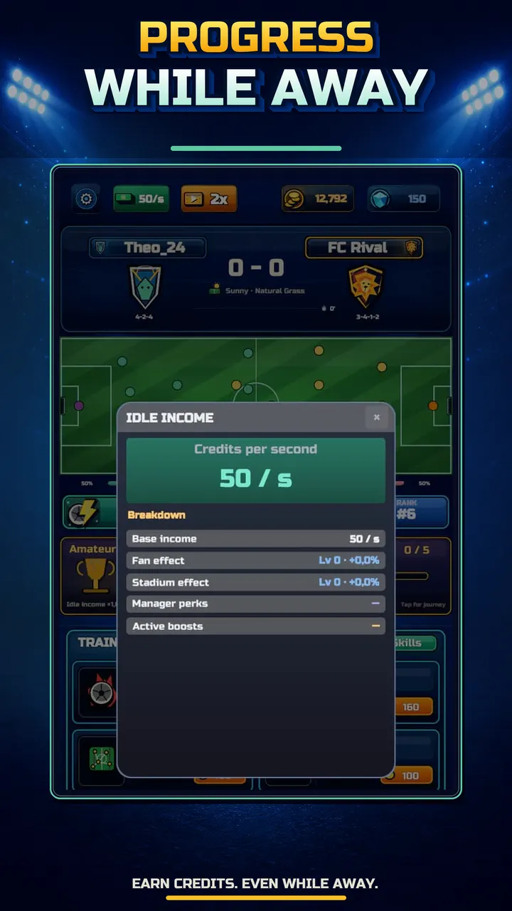 Football Idle Manager — Ganhe enquanto está fora